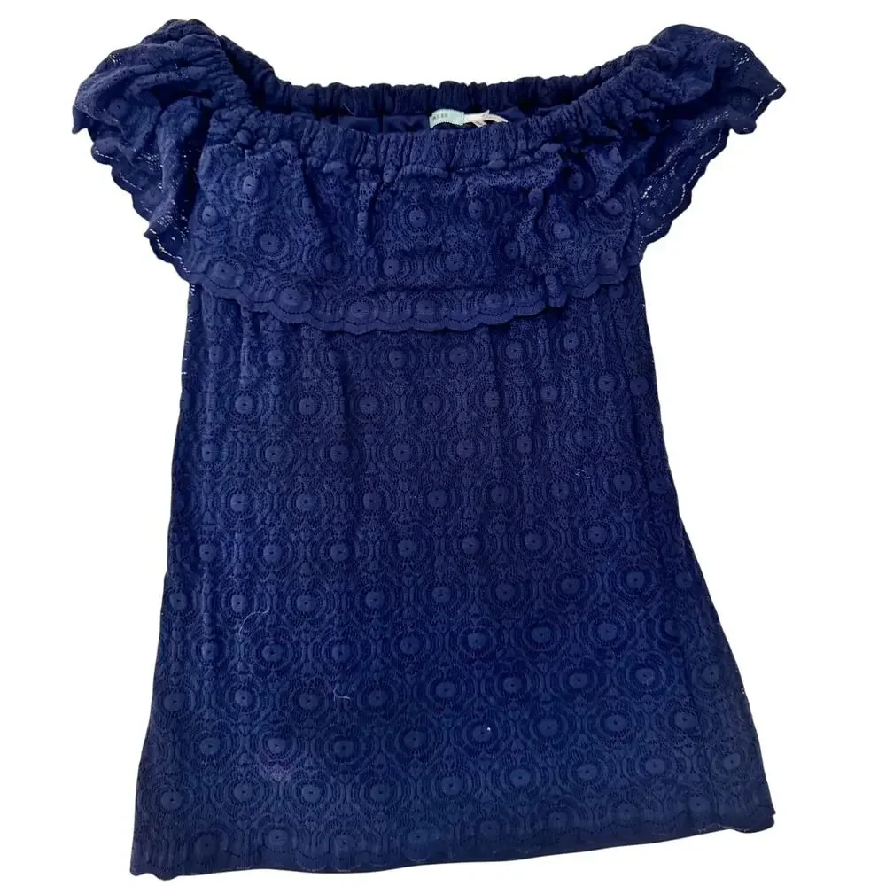 Kimchi Blue by Urban Outfitters Off Shoulder Navy Blue Blouse Women's Small Twee - Picture 1 of 11
